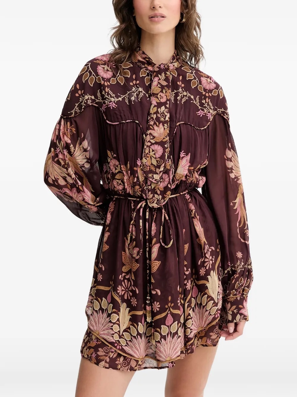 FARM Rio Bella Mini Dress | Burgundy Floral | Long Sleeve | Size XS | NWT